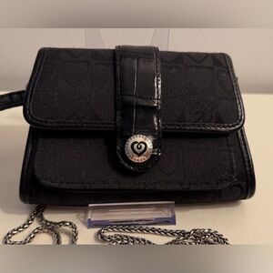 BRIGHTON Signature Fabric & Leather Trim Wrislet/Wallet Chain Crossbody Black